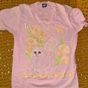 Screen Stars Pink Cat Graphic Tee